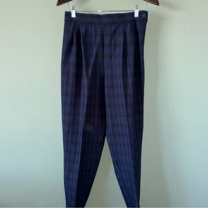 VINTAGE Counterparts Womens 14 High Rise Pleated Stirrup Pants Navy Tartan Plaid